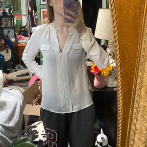 Candies white blouse with rhinestone, bead, and pearl details